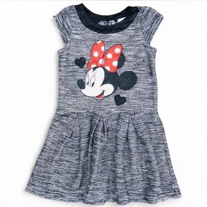 Girls Disney Minnie Mouse black tweed dress with leather collar trim size 3T